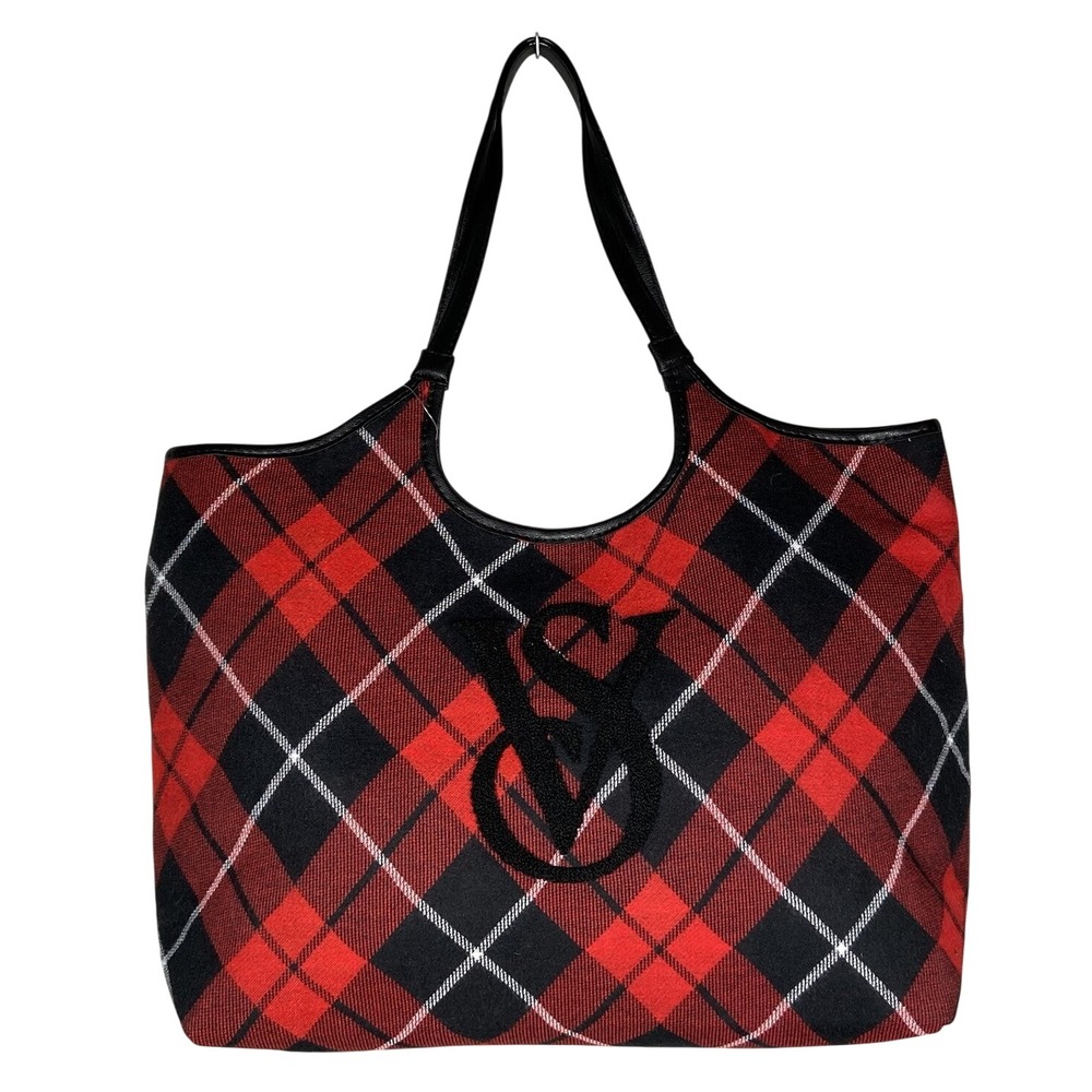 Victoria's Secret Red Tartan Plaid Tote Bag NWT Large Holiday